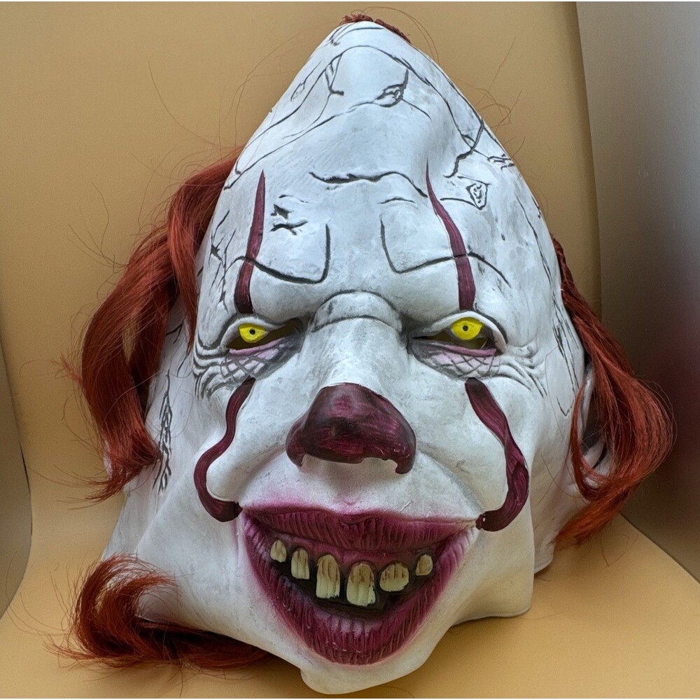 Halloween Clown Overhead Full Mask Latex One Size White/Red Face Orange Hair